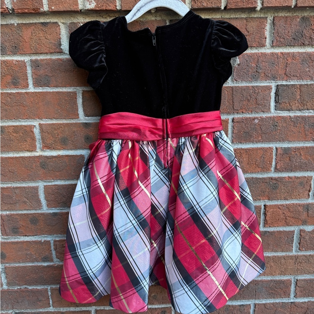Bonnie Jean Velvet Red Plaid Bow Dress Size 4T Holiday Christmas - Picture 3 of 4